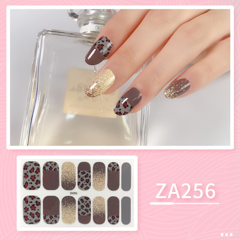 Bộ 14 Miếng Dán Móng Tay ZA4 Trong Suốt Họa Tiết Da Báo Màu Gradient Chống Nước Không Độc Hại