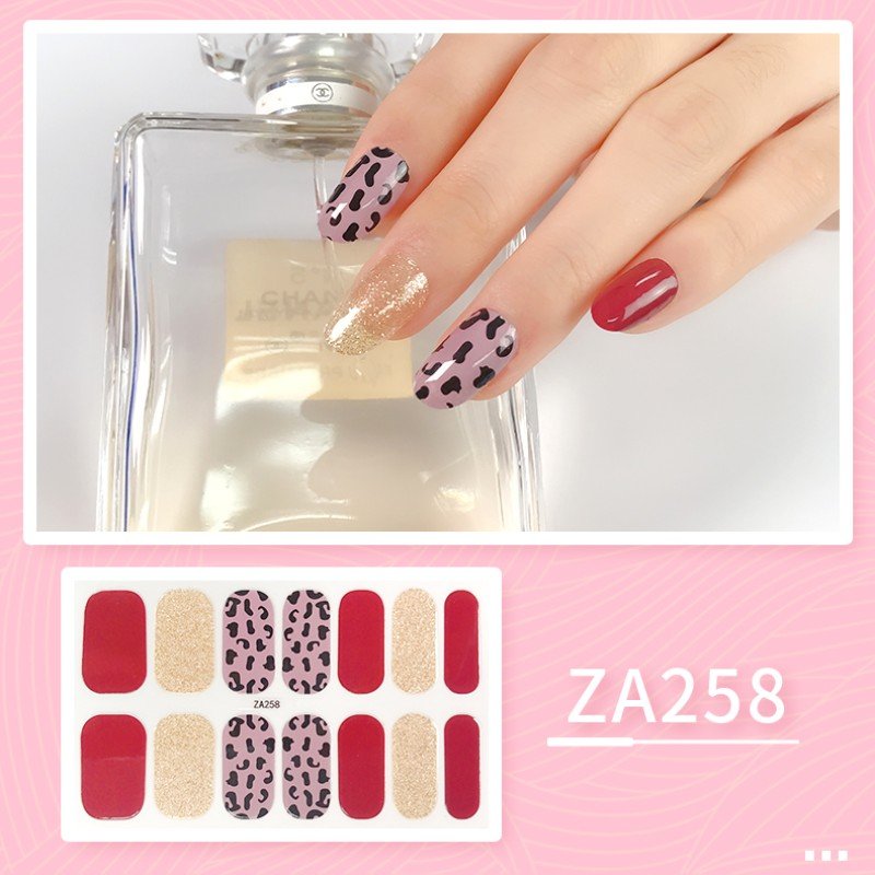 Bộ 14 Miếng Dán Móng Tay ZA4 Trong Suốt Họa Tiết Da Báo Màu Gradient Chống Nước Không Độc Hại