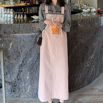 Jiashucheng Đầm Hai Dây Dài Qua Gối Dáng Rộng Màu Hồng Thời Trang Mùa Hè Phong Cách Hàn Quốc Cho Nữ Sinh