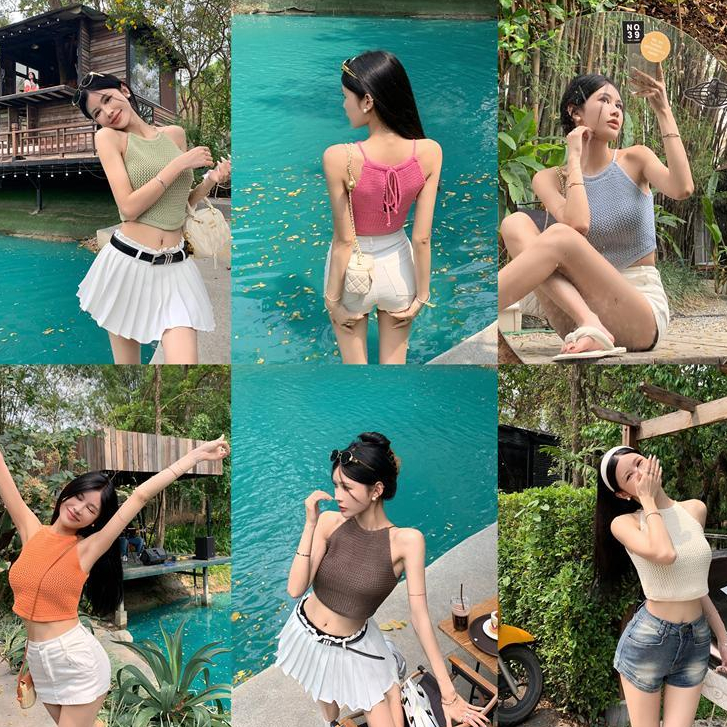 Áo Hai Dây Dệt Kim Dáng Ngắn Thời Trang Mùa Hè Cho Nữ