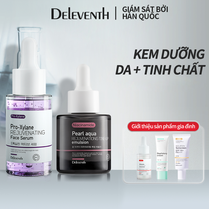 Set serum + emulsion Niacinamide DELEVENTH ngọc trai thủy phân dưỡng da mặt chống lão hóa sâu 30ml