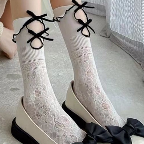 Jiashucheng Vớ Ống Lửng Đính Nơ Dễ Thương Thời Trang Cho Nữ