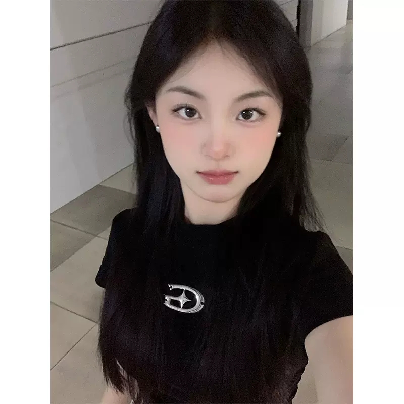 Áo Thun Cotton Tay Ngắn Cổ Tròn Màu Đen Thời Trang Mùa Hè Cho Nữ