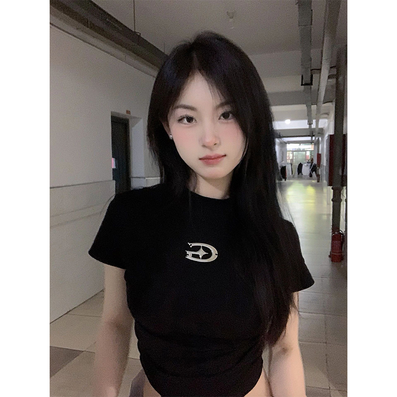 Áo Thun Cotton Tay Ngắn Cổ Tròn Màu Đen Thời Trang Mùa Hè Cho Nữ