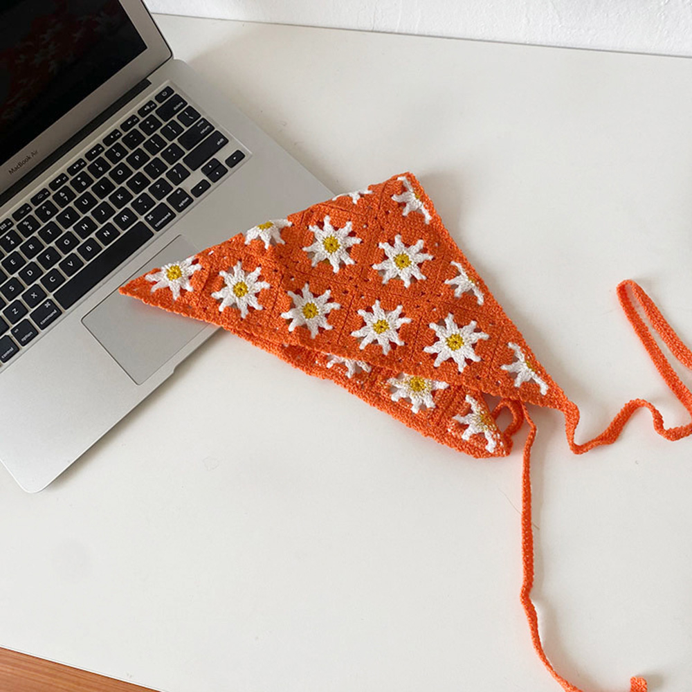 Băng Đô Bandana Dệt Kim Hình Tam Giác Họa Tiết Hoa Cúc Rỗng Làm Đạo Cụ Chụp Ảnh Cho Nữ