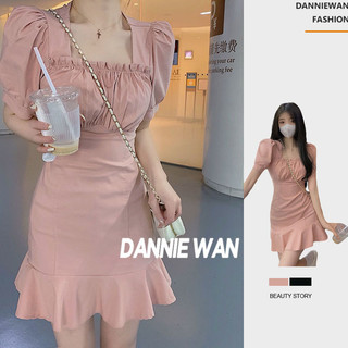 DannieWan váy Đầm váy nữ Gió dịu dàng phong cách Pháp tay bong bóng A22M1TB