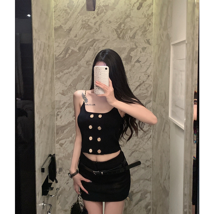 QADCOL Áo Tank Top Dây Xích Kim Loại Màu Trơn Phong Cách Âu Mỹ Ngọt Ngào Quyến Rũ Mặc Trong Và Ngoài Nhà Cho Nữ