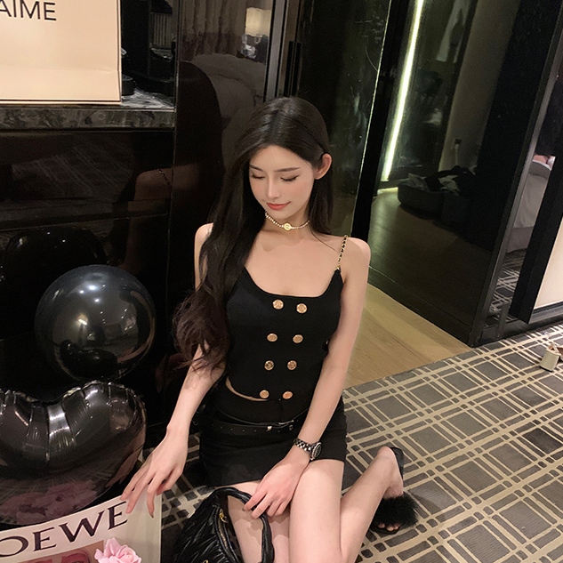 QADCOL Áo Tank Top Dây Xích Kim Loại Màu Trơn Phong Cách Âu Mỹ Ngọt Ngào Quyến Rũ Mặc Trong Và Ngoài Nhà Cho Nữ