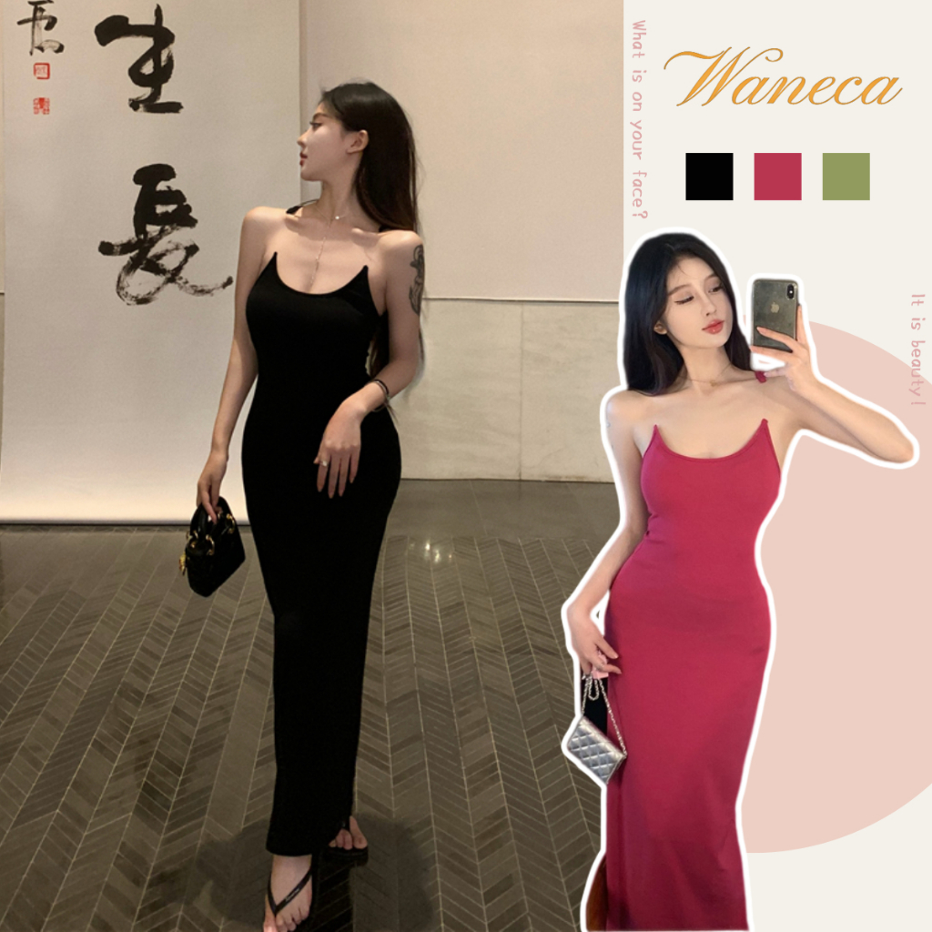 Waneca Đầm Hai Dây Vô Hình Y2K Quyến Rũ Dành Cho Nữ