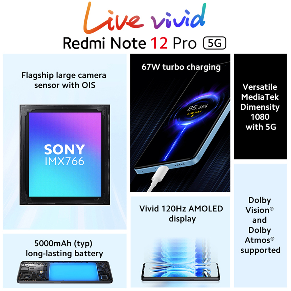 Điện Thoại Xiaomi Redmi Note 12 Pro 5G 128GB/256GB NFC Màn Hình Oled 1080 50MP Camera 67W