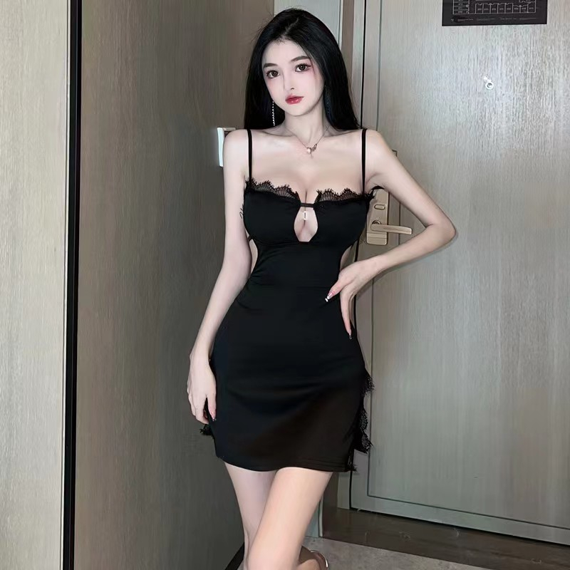 Klalien Đầm Mini Hai Dây Dáng Ôm Tự Khóa Thời Trang Mùa Hè Mát Mẻ Dành Cho Bạn Nữ