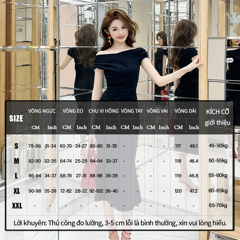 ZYHT Đầm Body Nhẹ nhàng Khí chất Một từ cổ áo Mảnh mai đầm đuôi cá váy ngang hông chân váy dạ 30161