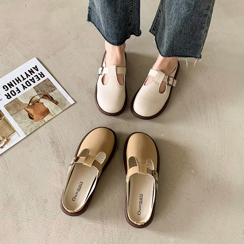 YAOLI  Dép Lười Mũi Tròn Thời Trang Mới Mẻ Phong Cách retro Cho Nữ