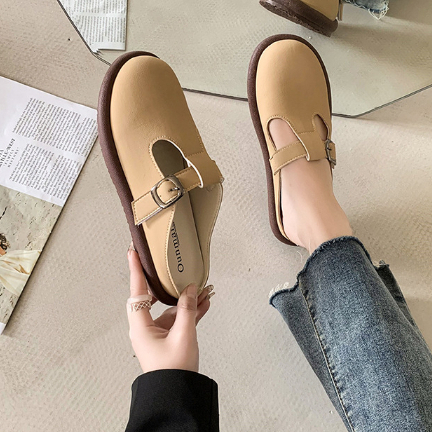 YAOLI  Dép Lười Mũi Tròn Thời Trang Mới Mẻ Phong Cách retro Cho Nữ