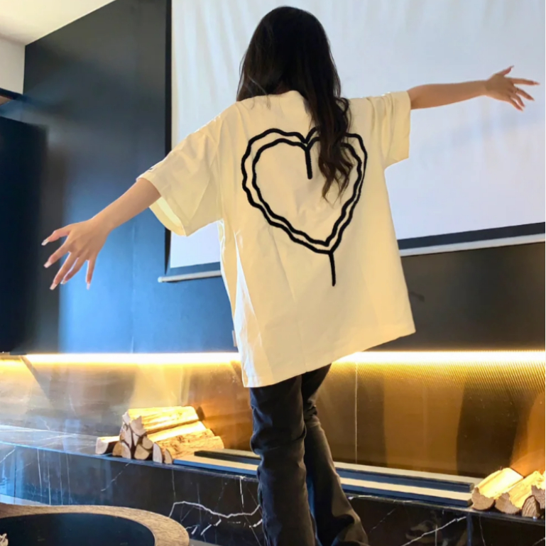 Jiashucheng Áo Thun Ngắn Tay Dáng Rộng Dài Vừa Phải In Chữ Phong Cách Hàn Quốc Thời Trang Mùa Hè Mới @ -