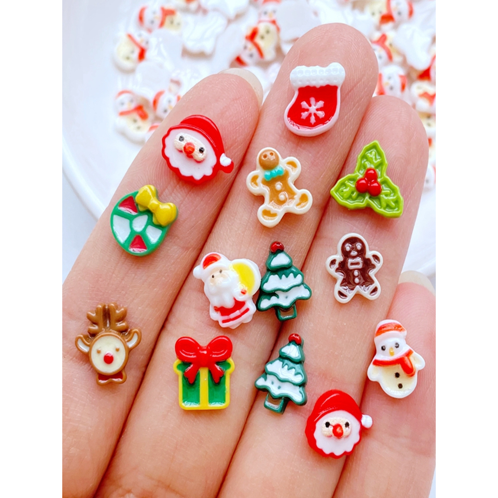 50 miếng mini manicure cartoon christmas series trang trí nhựa làm móng tay thủ công mỹ nghệ bông tai trang trí thực phẩm phụ kiện tự làm làm móng