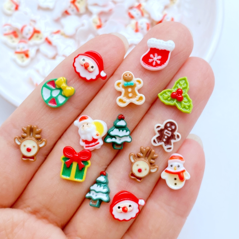 50 miếng mini manicure cartoon christmas series trang trí nhựa làm móng tay thủ công mỹ nghệ bông tai trang trí thực phẩm phụ kiện tự làm làm móng