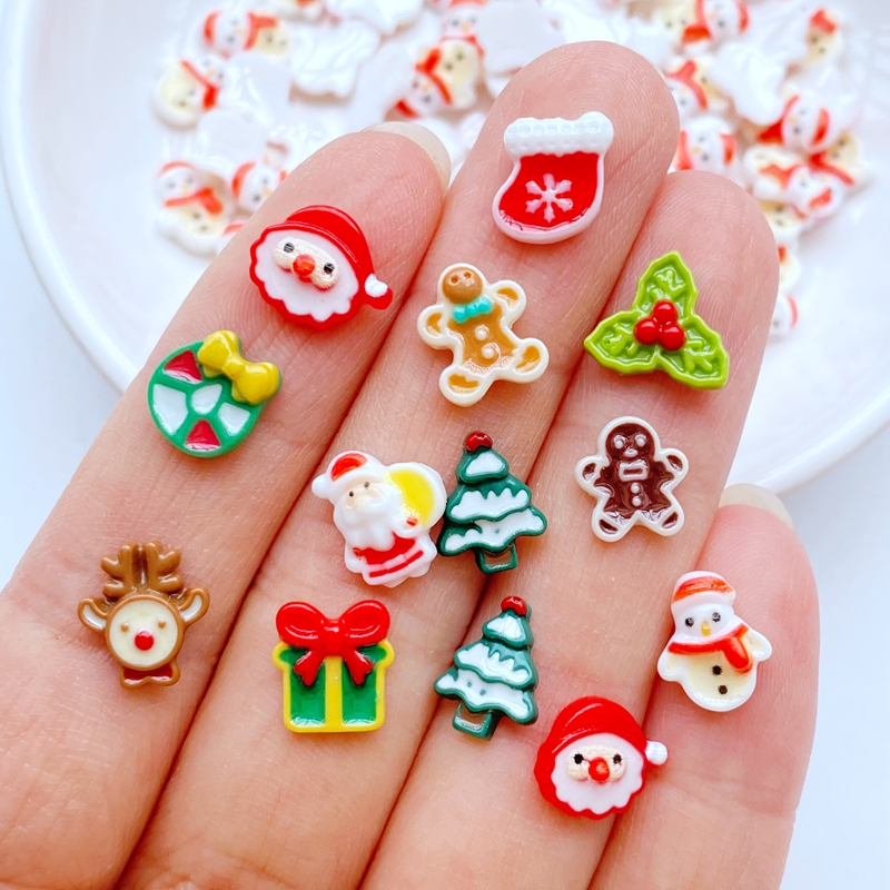 50 miếng mini manicure cartoon christmas series trang trí nhựa làm móng tay thủ công mỹ nghệ bông tai trang trí thực phẩm phụ kiện tự làm làm móng