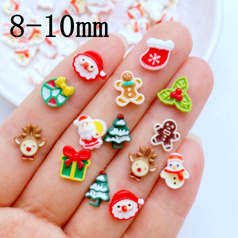 50 miếng mini manicure cartoon christmas series trang trí nhựa làm móng tay thủ công mỹ nghệ bông tai trang trí thực phẩm phụ kiện tự làm làm móng