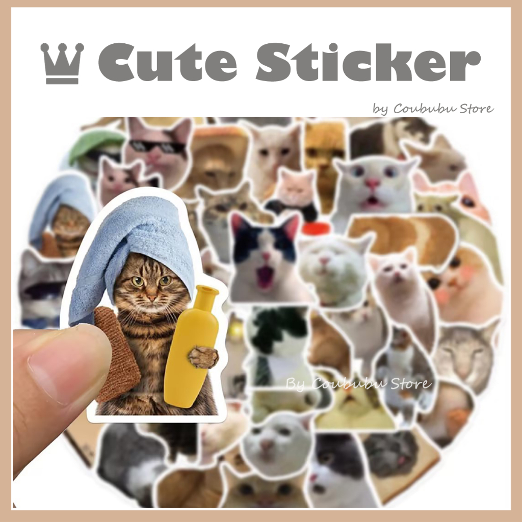 ✿Áo Thun Coububububu In Chữ Coububu Cá Tính✿ Bộ 50 Miếng Dán Chống Nước Hình Mèo Vui Nhộn Thời Trang Trang Trí Ván Trượt / Laptop / Hành Lý