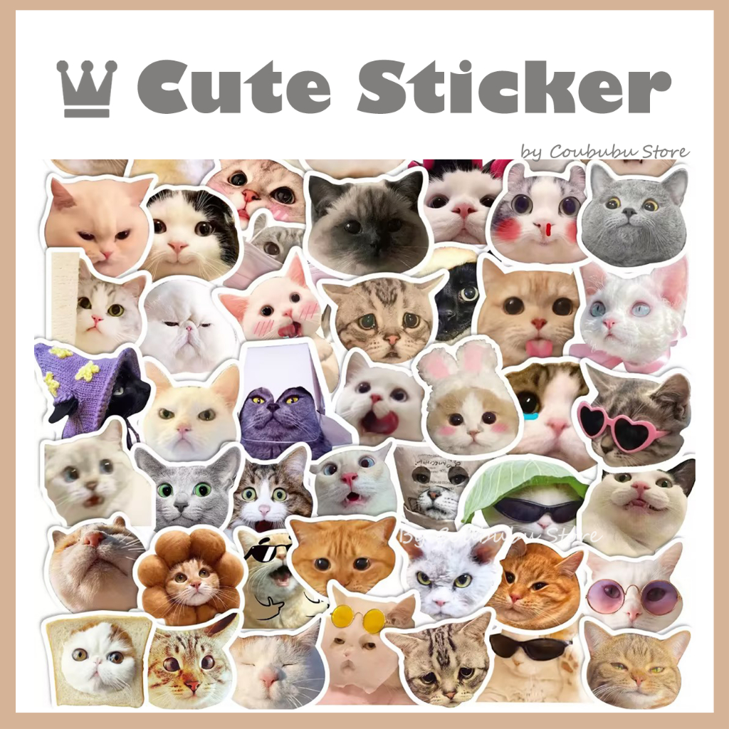 ✿Áo Thun Coububububu In Chữ Coububu Cá Tính✿ Bộ 50 Miếng Dán Chống Nước Hình Mèo Vui Nhộn Thời Trang Trang Trí Ván Trượt / Laptop / Hành Lý