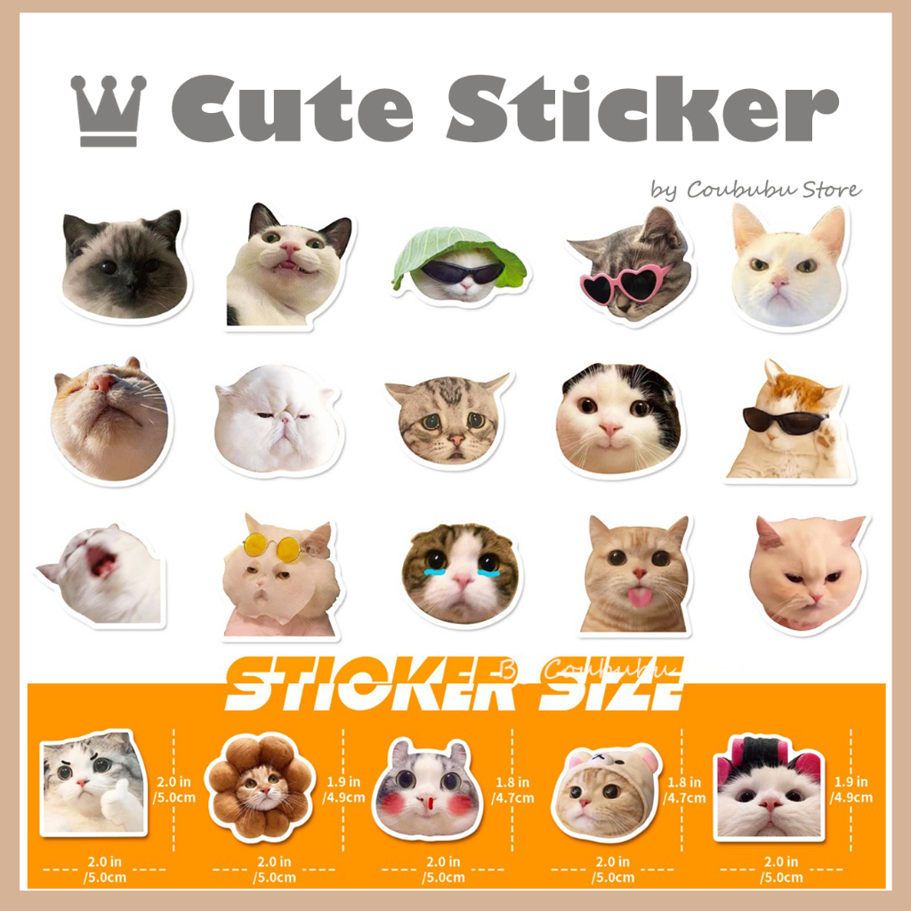✿Áo Thun Coububububu In Chữ Coububu Cá Tính✿ Bộ 50 Miếng Dán Chống Nước Hình Mèo Vui Nhộn Thời Trang Trang Trí Ván Trượt / Laptop / Hành Lý