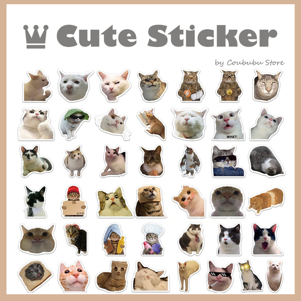 ✿Áo Thun Coububububu In Chữ Coububu Cá Tính✿ Bộ 50 Miếng Dán Chống Nước Hình Mèo Vui Nhộn Thời Trang Trang Trí Ván Trượt / Laptop / Hành Lý