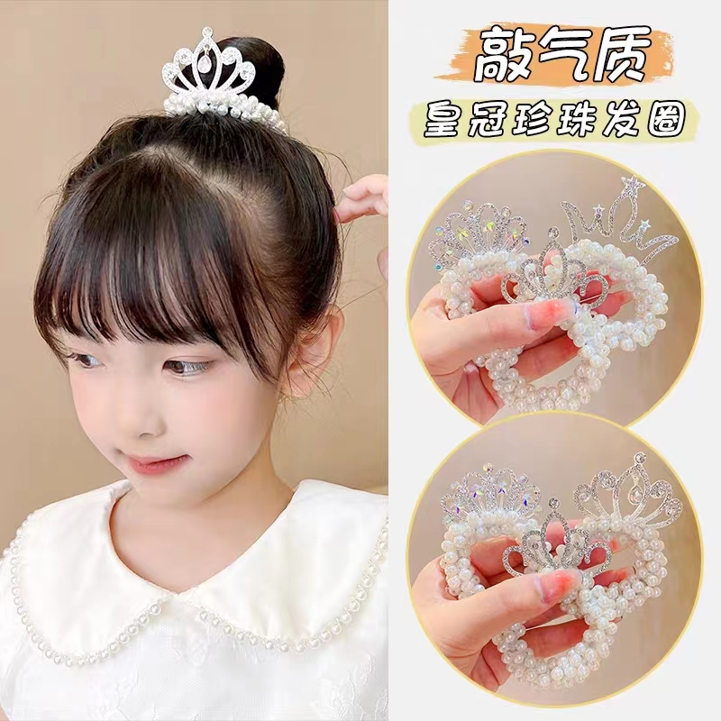 Dây Cột Tóc Hình Vương Miện Đính Ngọc Trai Thời Trang Hàn Quốc Cho Nữ