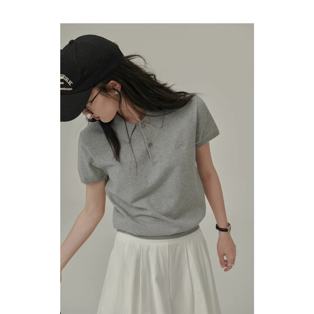 Áo Thun POLO Dệt Kim Tay Ngắn Phong Cách Thể Thao Đơn Giản Dễ Phối Đồ Cho Nữ