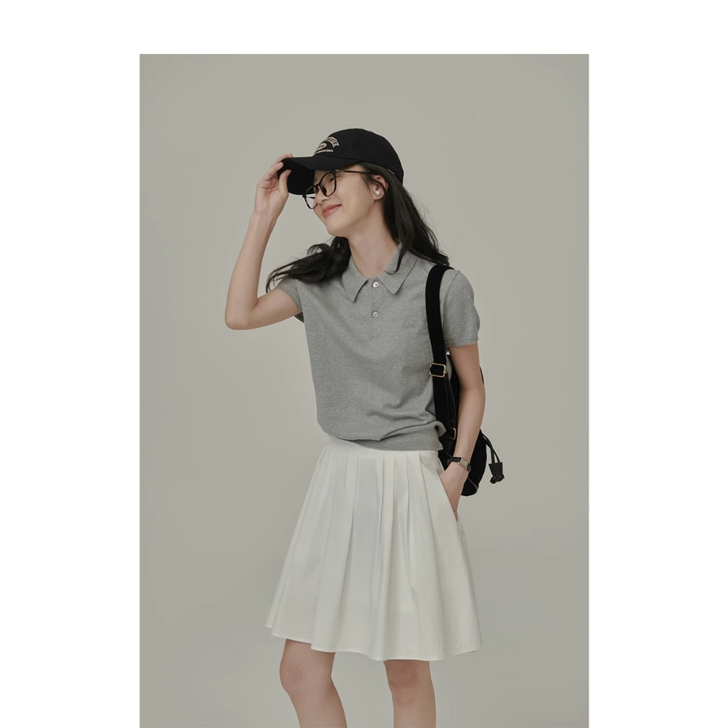 Áo Thun POLO Dệt Kim Tay Ngắn Phong Cách Thể Thao Đơn Giản Dễ Phối Đồ Cho Nữ