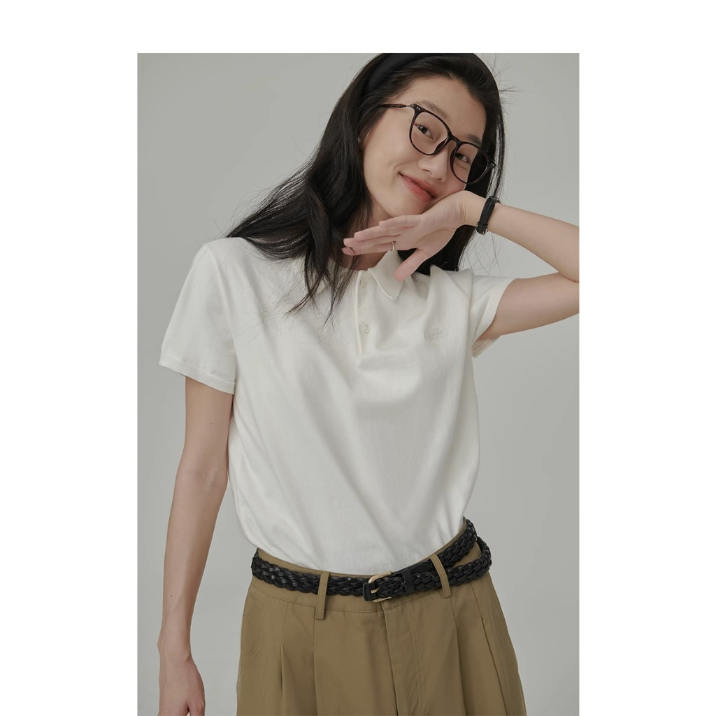 Áo Thun POLO Dệt Kim Tay Ngắn Phong Cách Thể Thao Đơn Giản Dễ Phối Đồ Cho Nữ