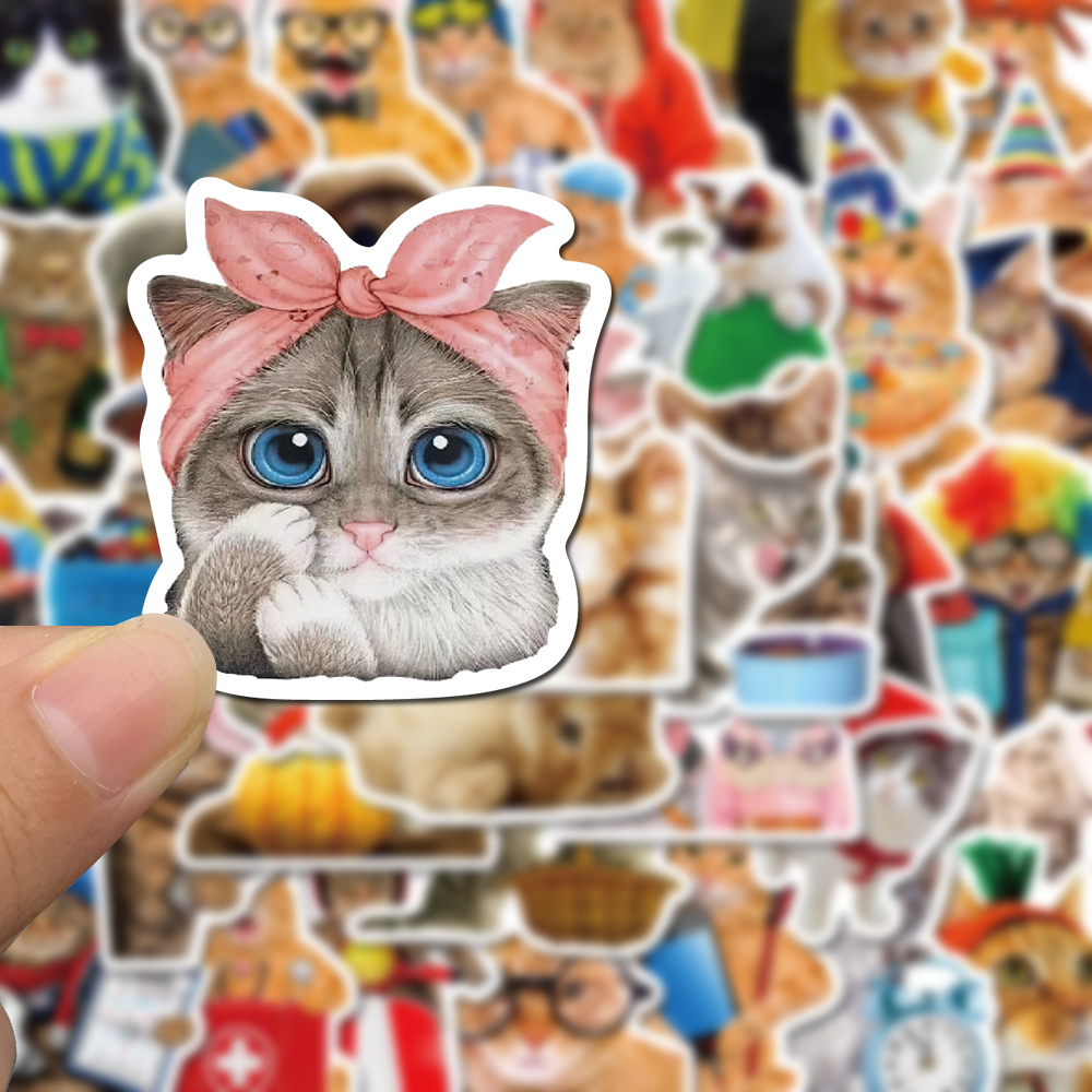 Bộ 50 Miếng Dán Chống Nước Hình Mèo Vui Nhộn Tinh Tế Cho Điện Thoại / Laptop