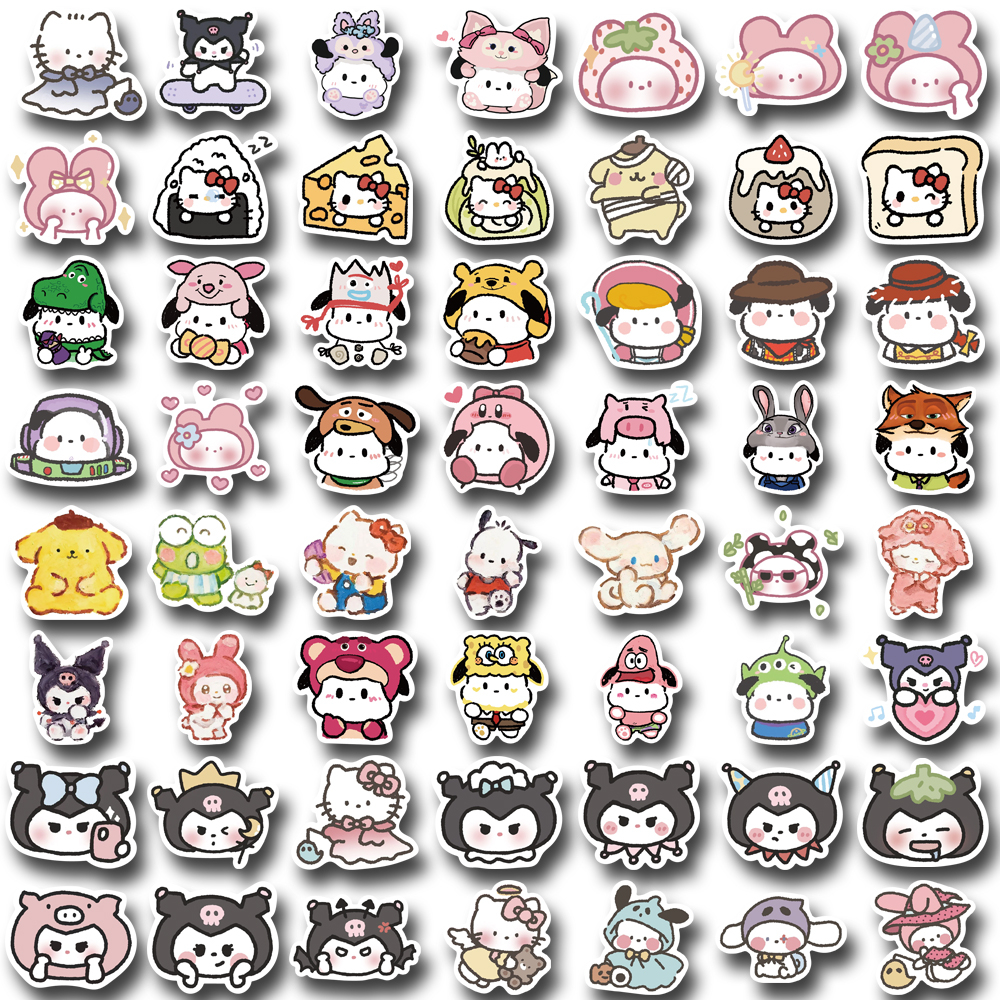 Bộ 56 Miếng Dán Hoạt Hình Sanrio Đơn Giản Chống Nước Trang Trí Mũ Bảo Hiểm / Điện Thoại