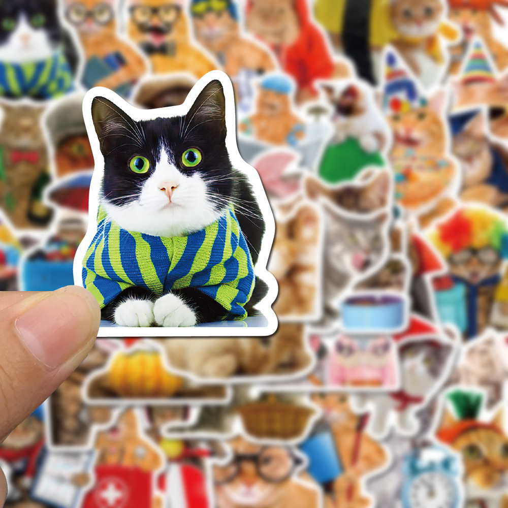 Bộ 50 Miếng Dán Chống Nước Hình Mèo Vui Nhộn Tinh Tế Cho Điện Thoại / Laptop