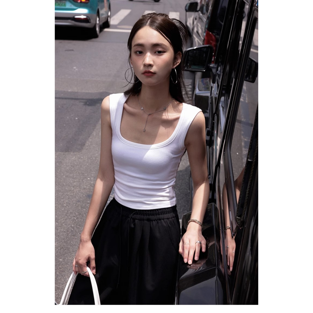 Áo Thun Không Tay Cổ Chữ U Thời Trang Mùa Hè Sành Điệu Cho Nữ