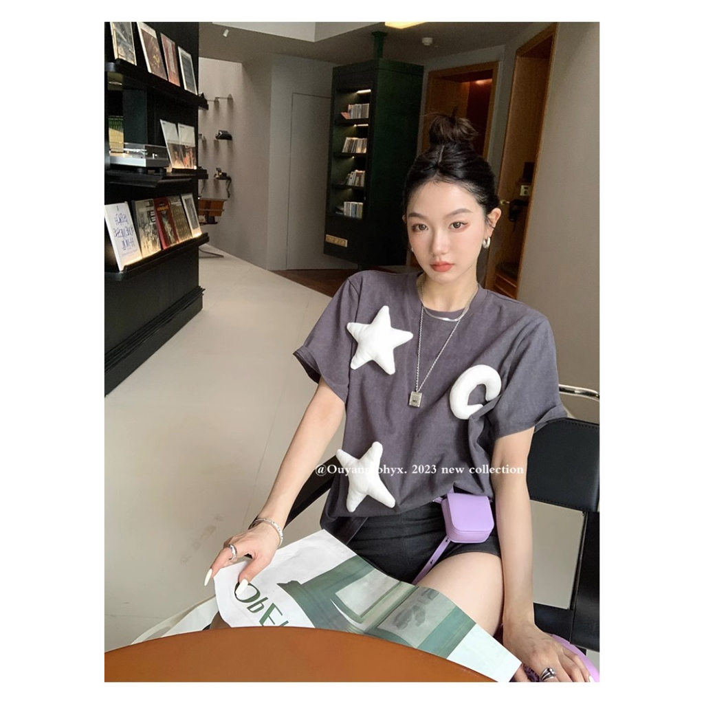 Áo Thun Mỏng Tay Ngắn Dáng Rộng Thời Trang Mùa Hè 2023 Cho Nữ