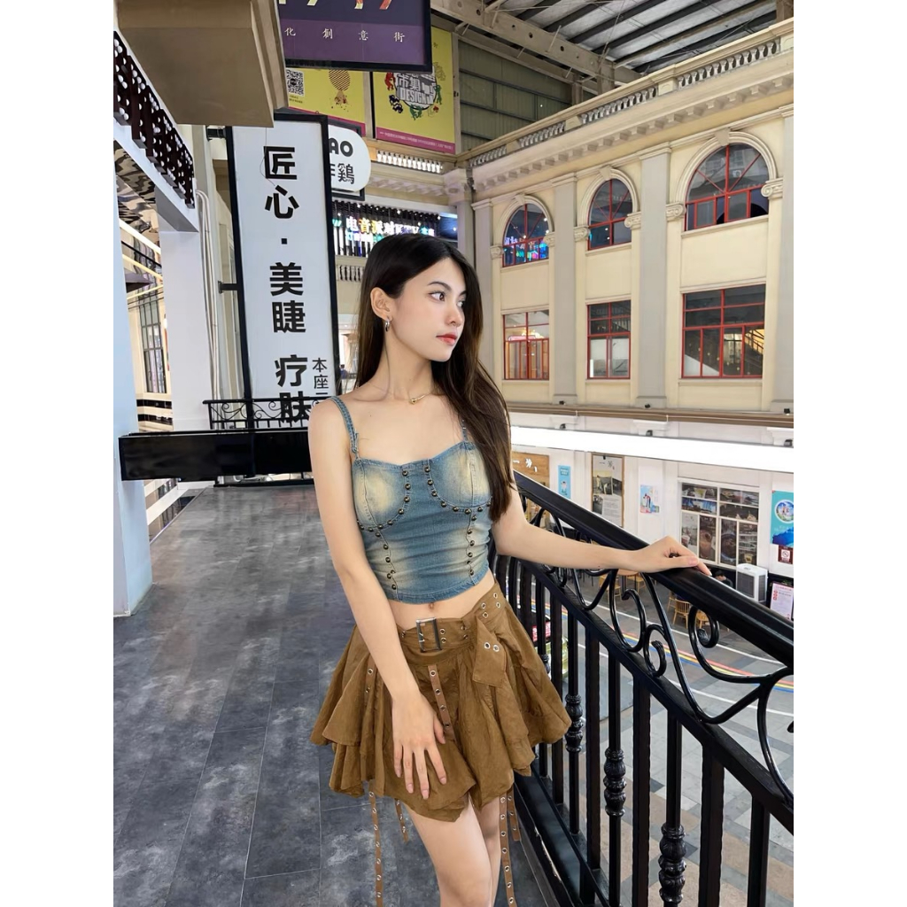 [] - Quần Short Mini Hai Dây Lưng Thấp Màu Trơn Có Khóa Cài Bên Trong Mùa Hè Cho Nữ