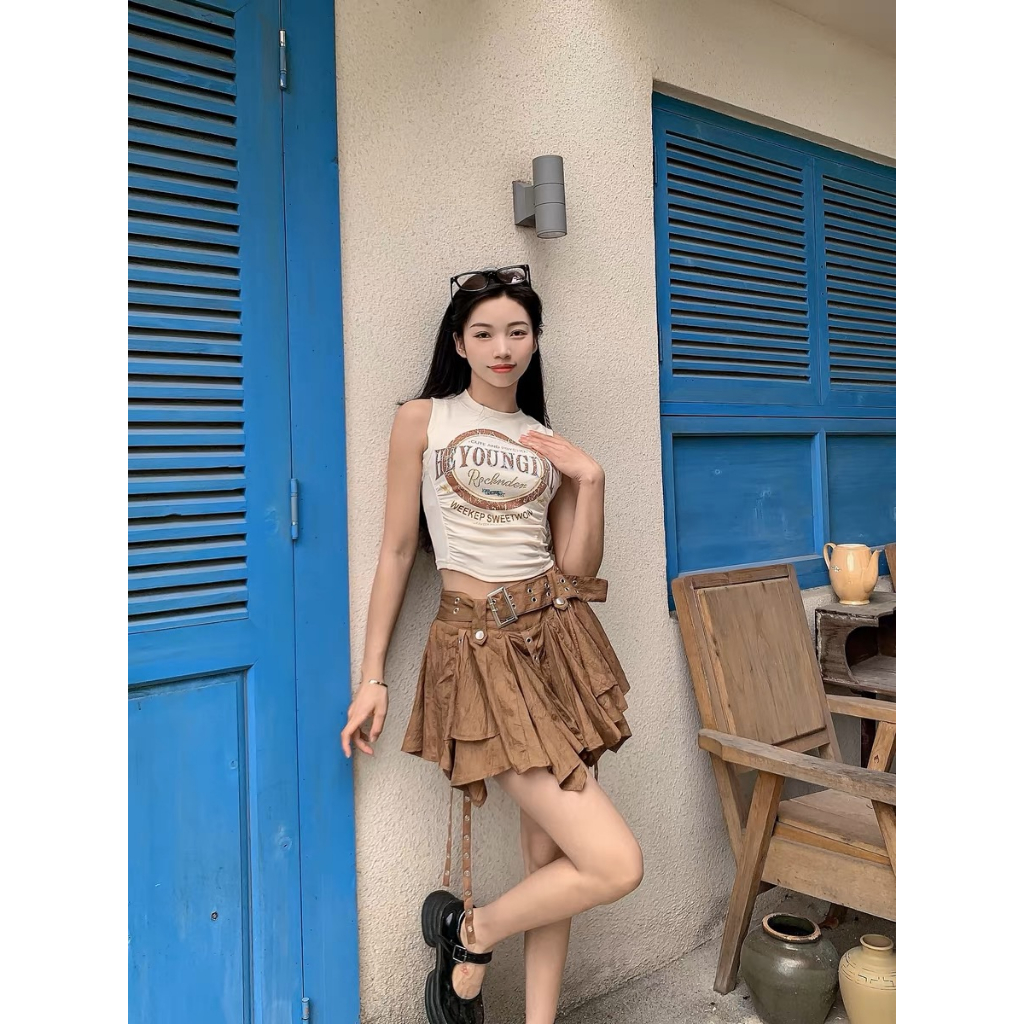 [] - Quần Short Mini Hai Dây Lưng Thấp Màu Trơn Có Khóa Cài Bên Trong Mùa Hè Cho Nữ