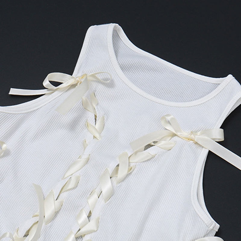 Áo Croptop Sát Nách Cổ Tròn Khoét Rỗng Màu Trắng Thời Trang Mùa Hè Cho Nữ