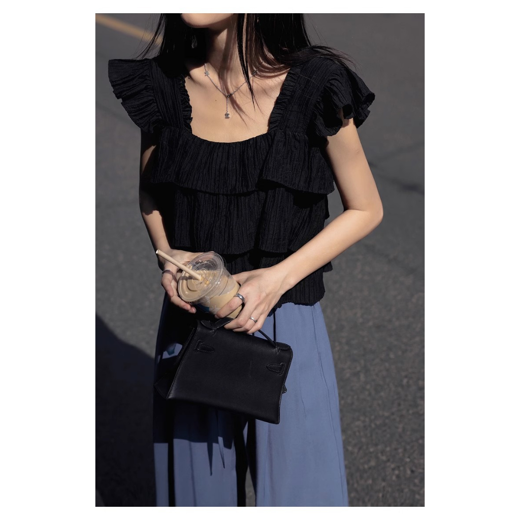 Áo Voan Mỏng Sát Nách Cổ Vuông Dáng Rộng Mềm Mại Màu Trơn Thời Trang Cho Nữ