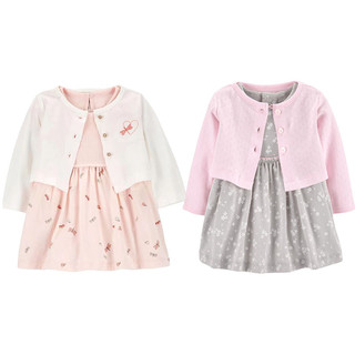 Set Đồ 2 Món Gồm Đầm Công Chúa Cardigan + Đầm Cotton In Họa Tiết Hoa Cho Bé Gái 6-24 Tháng Tuổi