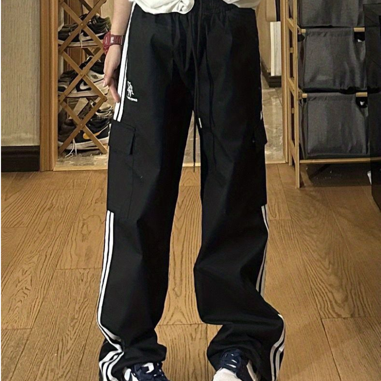 Jiashucheng Quần Yếm Dáng Rộng Họa Tiết Kẻ Sọc Phong Cách Hip Hop Thời Trang Cho Nam Và Nữ