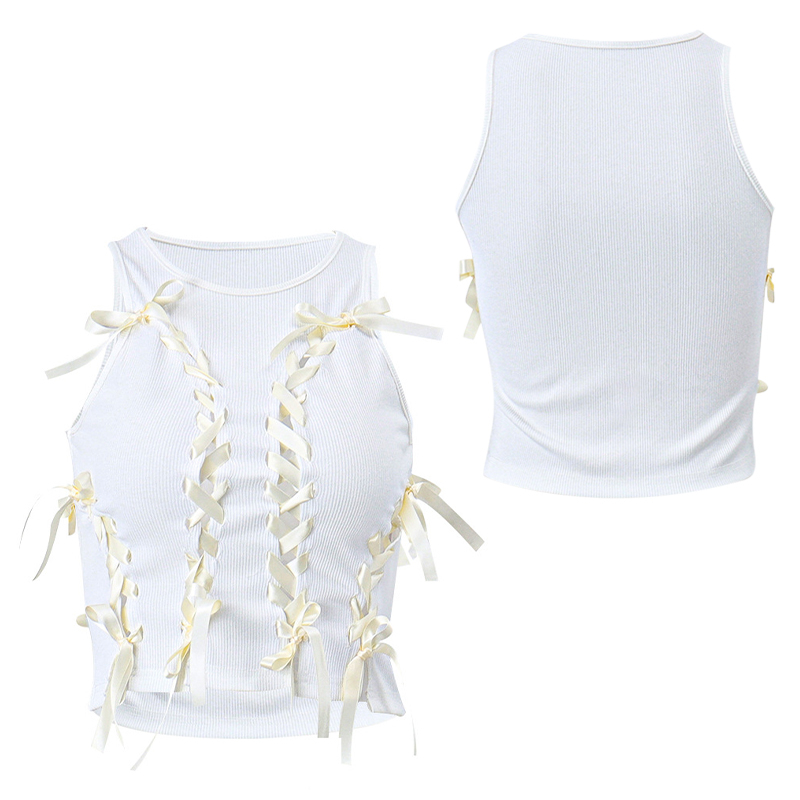 Áo Croptop Sát Nách Cổ Tròn Khoét Rỗng Màu Trắng Thời Trang Mùa Hè Cho Nữ