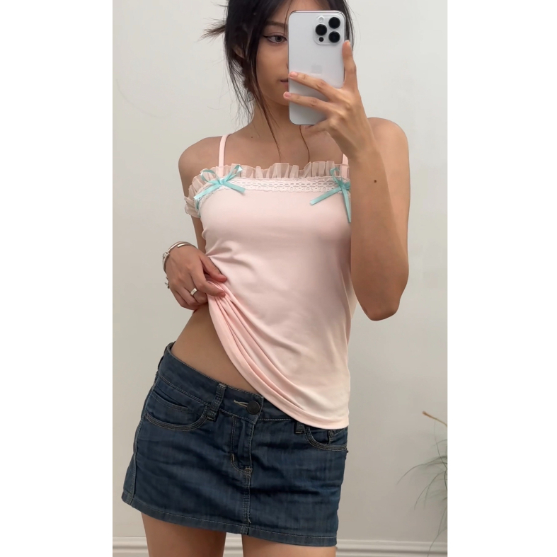 [] - Áo Tank Top Hai Dây Không Tay Hở Lưng Viền Ren Màu Tím Cho Nữ