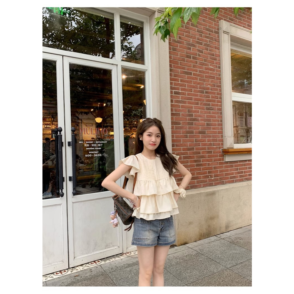 Áo Sơ Mi Trắng Tay Bay Nhỏ Dễ Thương Dành Cho Nữ