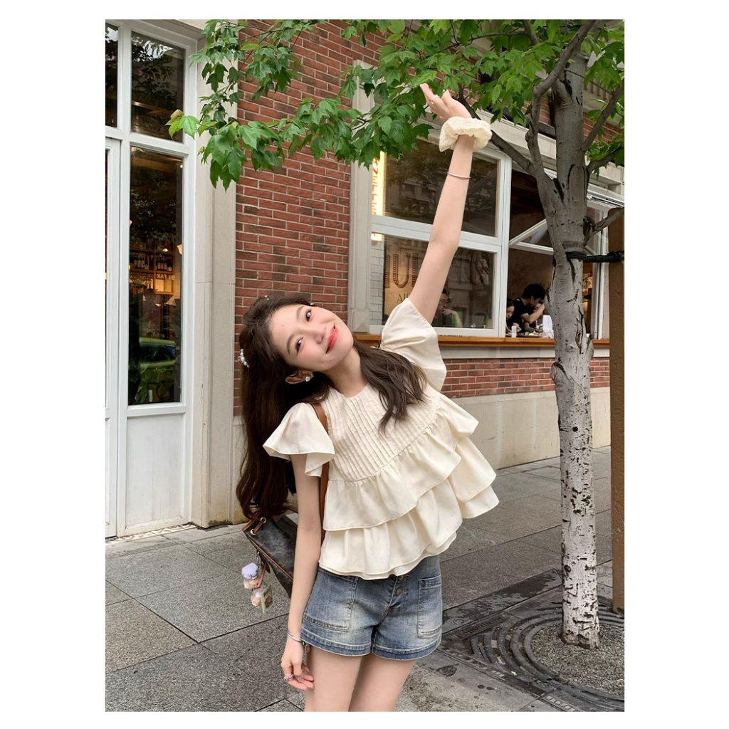 Áo Sơ Mi Trắng Tay Bay Nhỏ Dễ Thương Dành Cho Nữ