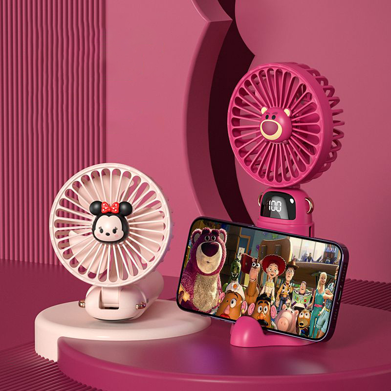 Quạt Cầm Tay Mini  USB Sạc Có Đế Để Bàn Gấu Dâu Tây Disney Đáng Yêu