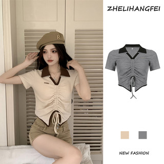 ZHELIHANGFEI Áo Thun Ngắn Tay Màu Sắc Tương Phản Thời Trang Dành Cho Nữ