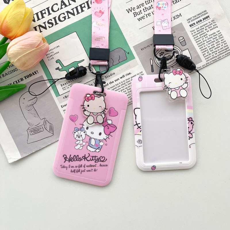 Ví Đựng Thẻ Kèm Dây Đeo Cổ Họa Tiết Hoạt Hình Hello Kitty Dễ Thương Cho Học Sinh