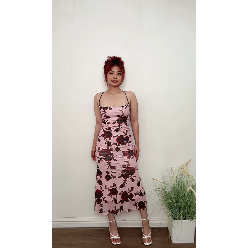 Đầm Hai Dây Dáng Dài Họa Tiết Hoa Hở Lưng Thời Trang Mùa Hè Cho Nữ